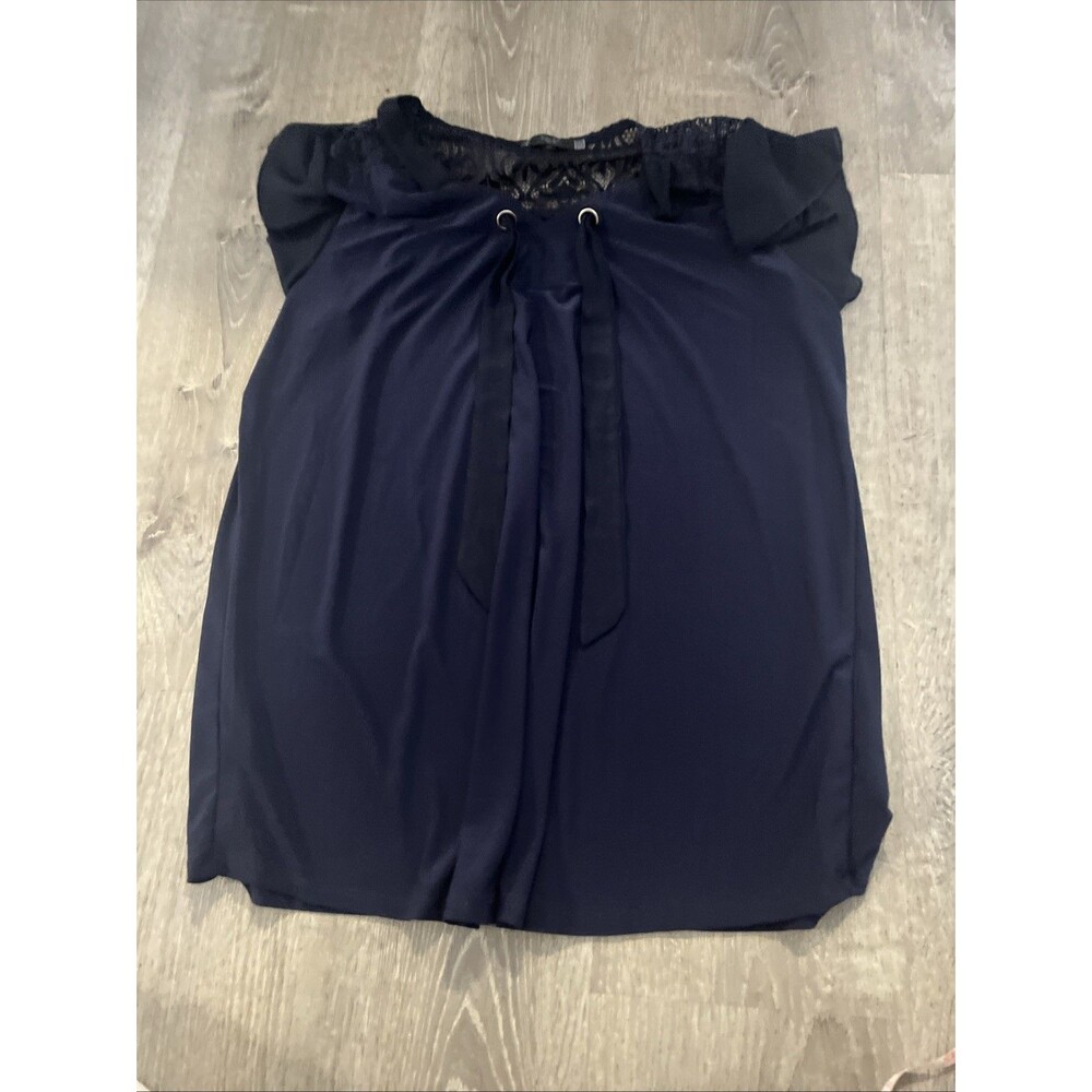Tutta Bella Maternity Navy Lace Flutter Sleeve Tie Neck Blouse Size 2x